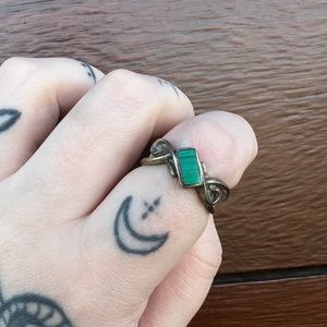 Vintage Green Emerald Inlay Ring